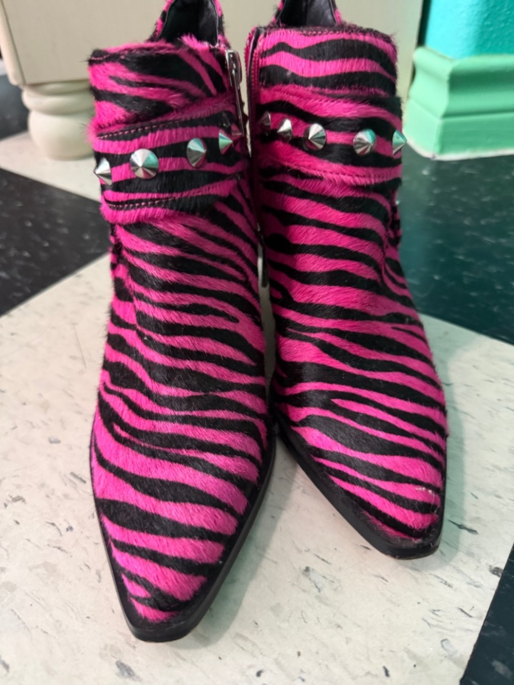 Jessica Simpson Pink Zebra-Print Ankle Boots